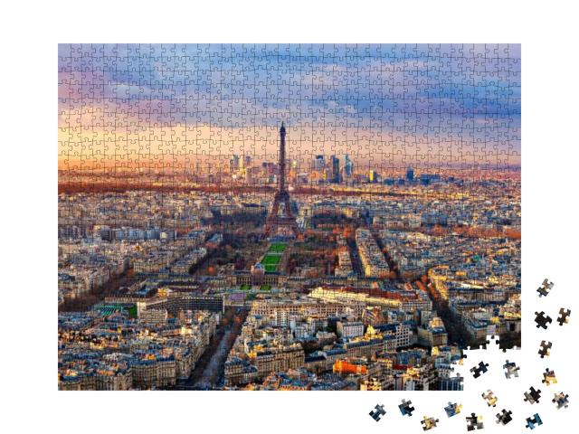 Puzzle 1000 Teile „Luftaufnahme von Paris im Sonnenuntergang“
