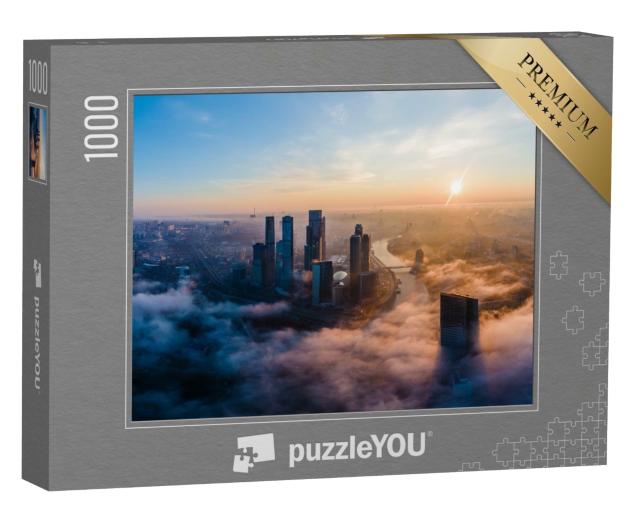 Puzzle 1000 Teile „Luftaufnahme: Türme des Moscow International Business Centre am Morgen“