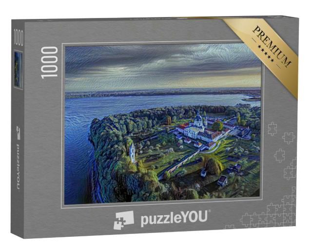 Puzzle 1000 Teile „im Kunst-Stil von van Gogh, Sternennacht - Kloster Pazaislis in Kaunas, Litauen“