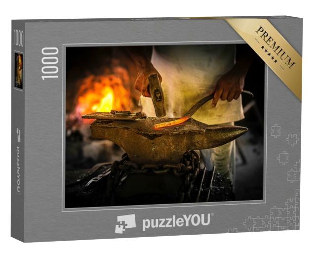 Puzzle 1000 Teile „Eisenschmied am Amboss in einer Retro-Schmiede“