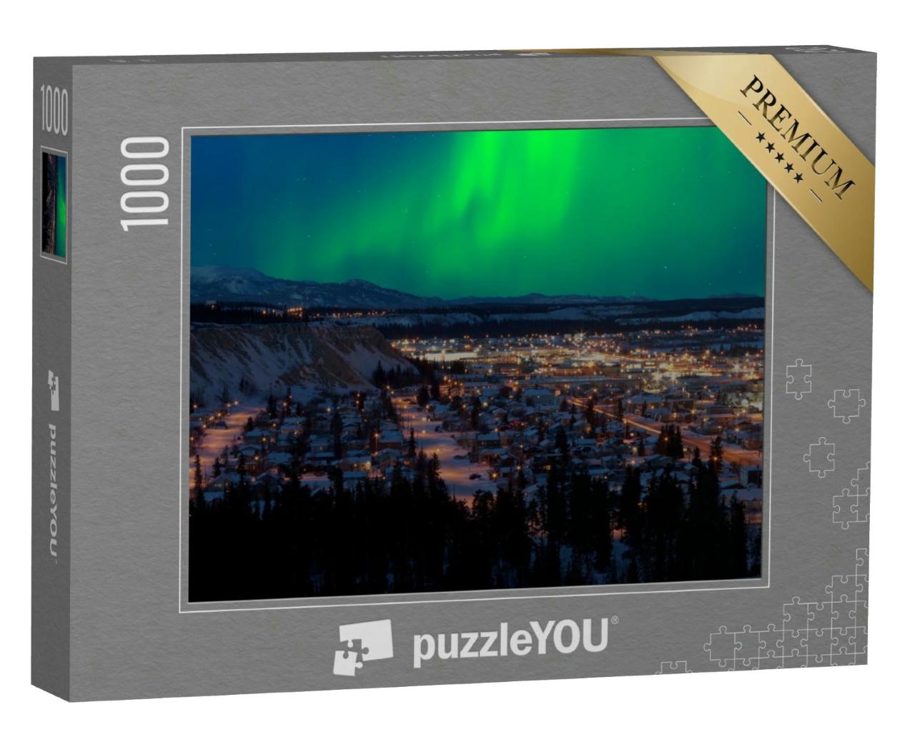 Puzzle 1000 Teile „Magisches Nordlicht Aurora borealis über Whitehorse, Kanada“