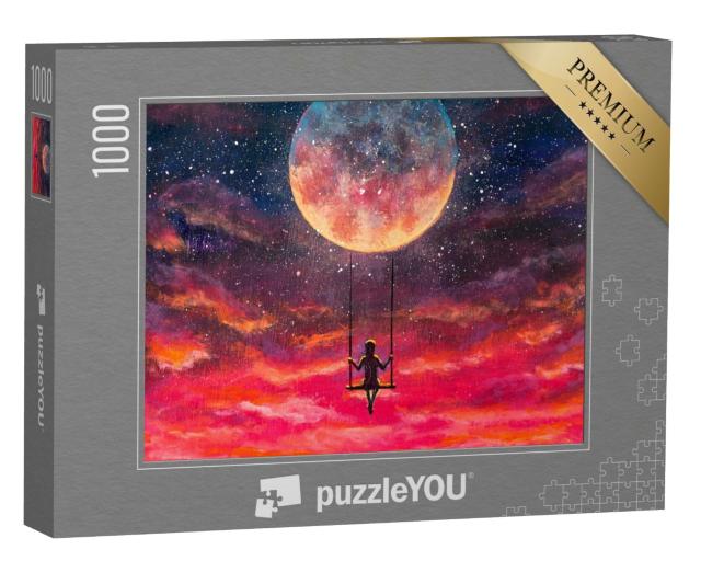 Puzzle 1000 Teile „Mädchen und Junge reiten auf einer Schaukel“
