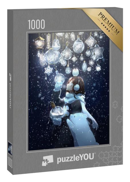 Puzzle 1000 Teile „Ein Mädchen im Anime-Stil an Weihnachten“