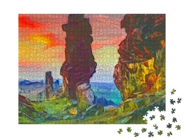 Puzzle 1000 Teile „im Kunst-Stil von Franz Marc - Teufelsmauer im Harz, Deutschland - Puzzle-Kollektion Künstler & Gemälde“