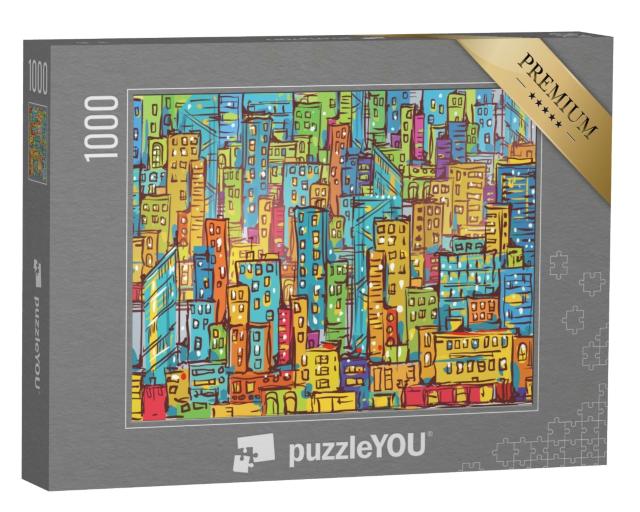 Puzzle 1000 Teile „Vektor-Illustration: Ein buntes Stadtbild“