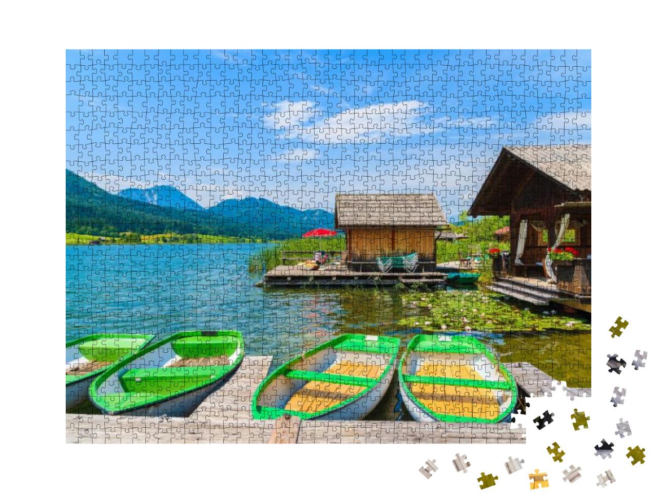 Puzzle 1000 Teile „Fischerboote und Holzhäuser am Ufer“