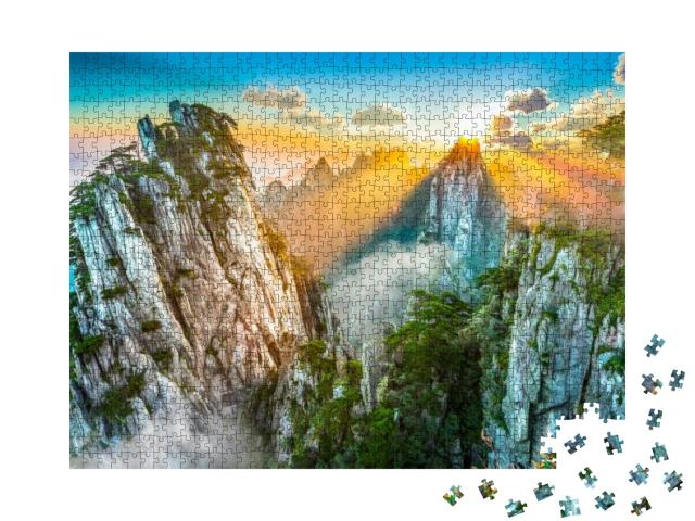 Puzzle 1000 Teile „Spektakuläre Landschaftsaufnahme, Gelbe Berge, China“