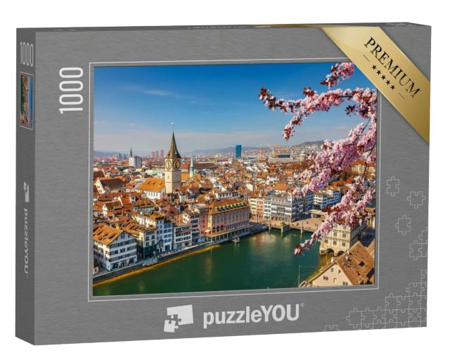 Puzzle 1000 Teile „Frühling über der Altstadt von  Zürich“
