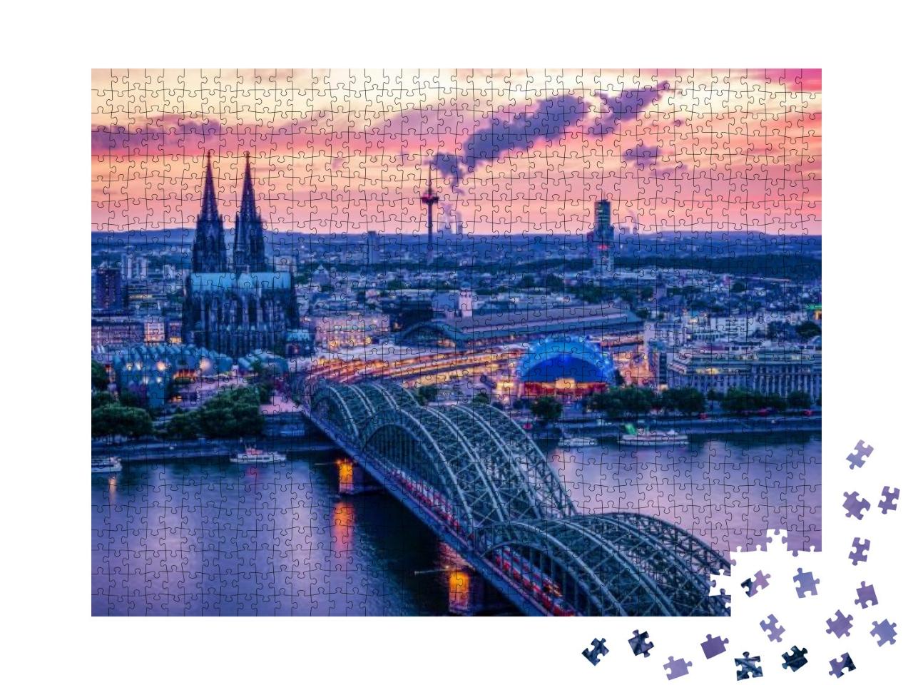 Puzzle 1000 Teile „Kölner Skyline bei Sonnenuntergang, Deutschland“