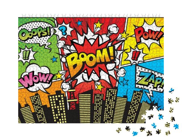 Puzzle 1000 Teile „Städtischer Hintergrund mit Sprechblasen im Comic-Stil“