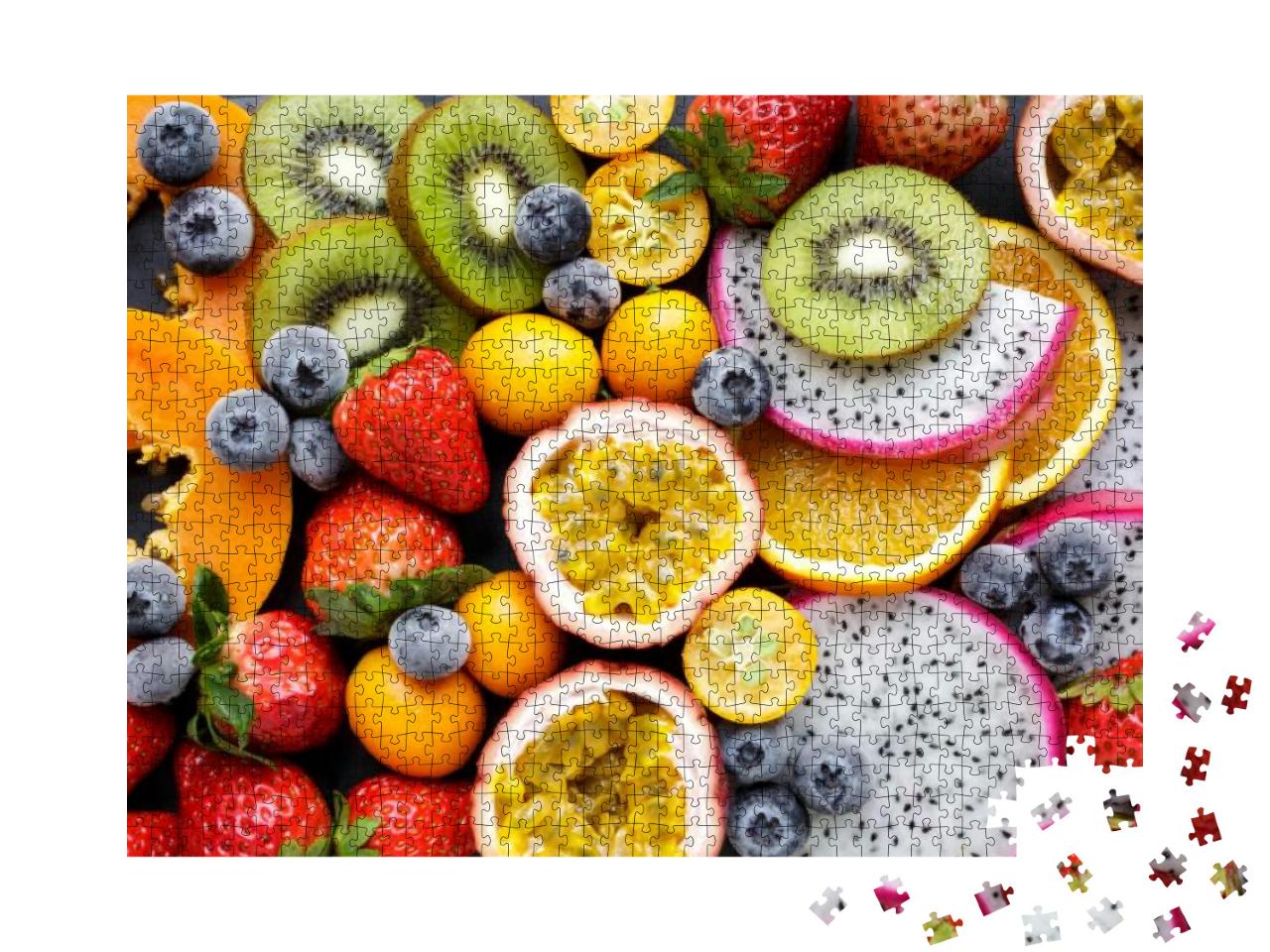 Puzzle 1000 Teile „Exotische frische Früchte, Passionsfrucht, Kiwi und mehr“