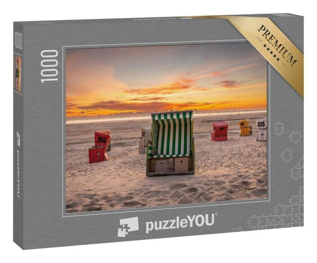 Puzzle 1000 Teile „Strandkörbe auf Langeoog bei Sonnenuntergang, Niedersachsen“