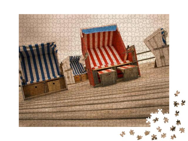 Puzzle 1000 Teile „Strandkörbe auf einem Podest, Sankt Peter Ording“