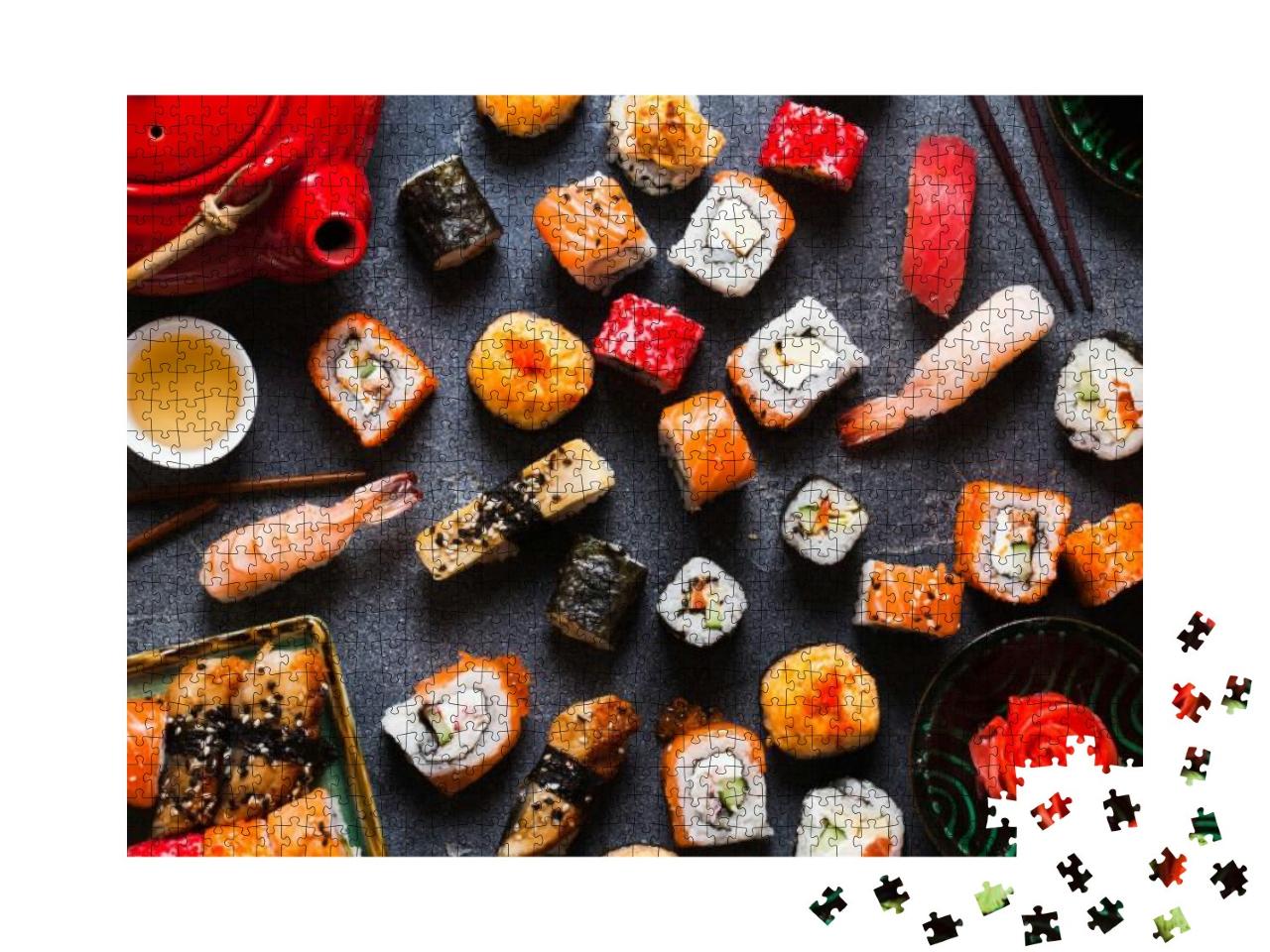 Puzzle 1000 Teile „Nigiri und Sushi-Rollen mit Wasabi und Ingwer“
