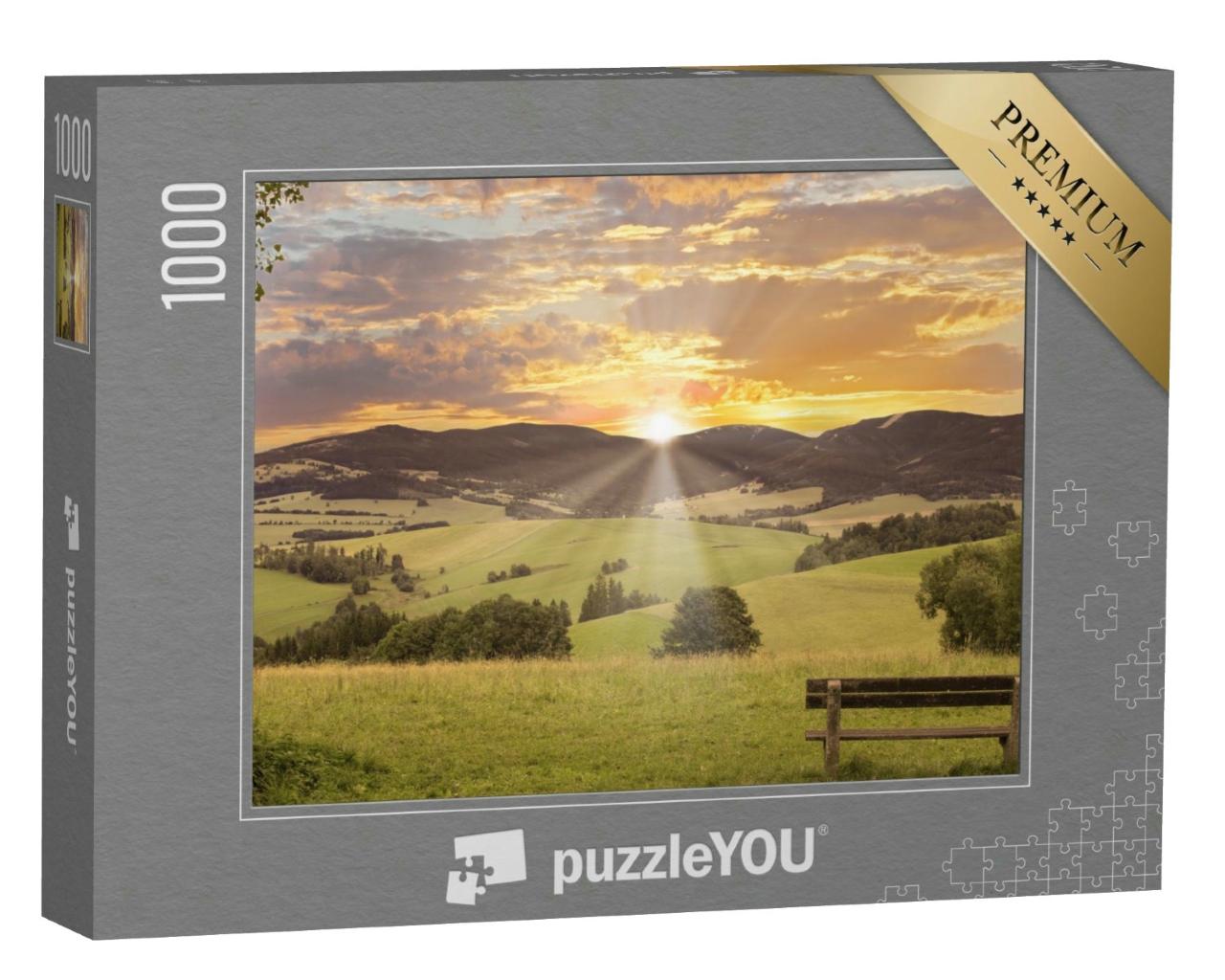 Puzzle 1000 Teile „Blick auf Tal, Berge und Sonnenuntergang“