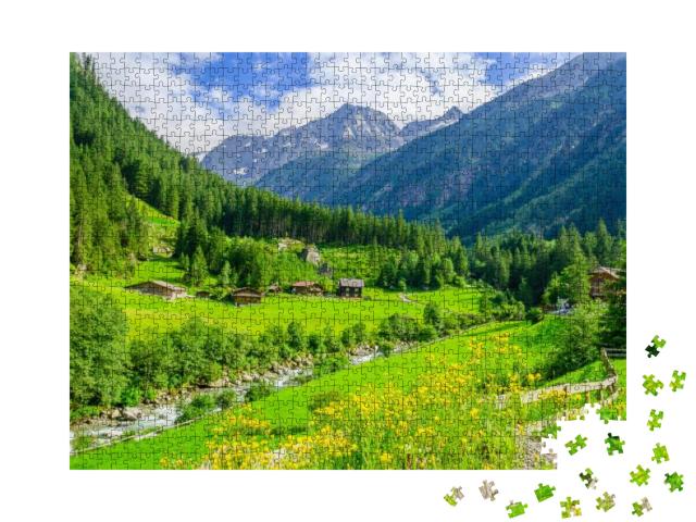 Puzzle 1000 Teile „Grüne Wiesen in den Zillertaler Alpen, Österreich“