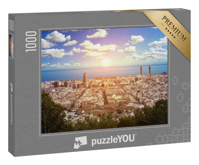 Puzzle 1000 Teile „Panoramablick auf das Meer und die Stadt Barcelona, Spanien“