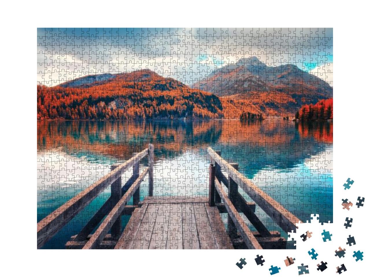 Puzzle 1000 Teile „Holzsteg am herbstlichen Silser See“