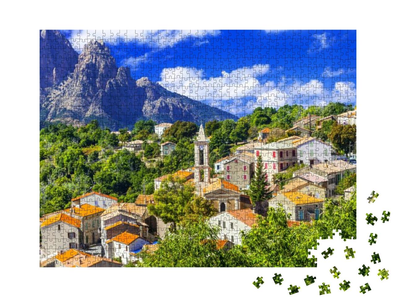 Puzzle 1000 Teile „Evisa: malerisches Bergdorf auf Korsika, Frankreich“