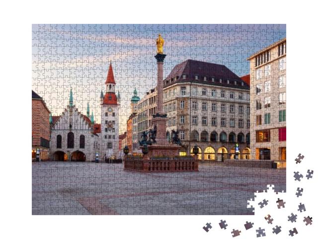 Puzzle 1000 Teile „Stadtbildaufnahme des Marienplatzes in München, Deutschland“