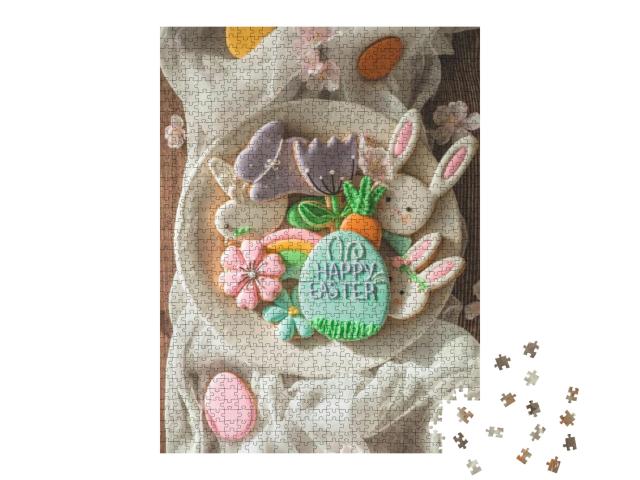 Puzzle 1000 Teile „Frohe Ostern: Köstliche Osterkekse in einer Schale“