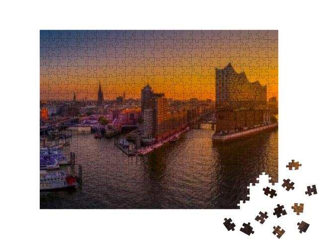 Puzzle 500 Teile „Sonnenaufgang über Hamburg mit der Elbphilharmonie“