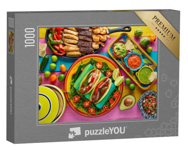 Puzzle 1000 Teile „Mexikanische Hähnchen- und Rindfleisch-Fajitas-Tacos“