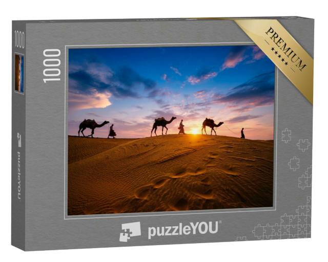 Puzzle 1000 Teile „Kameltreiber in den Sanddünen der Wüste Thar, Indien“