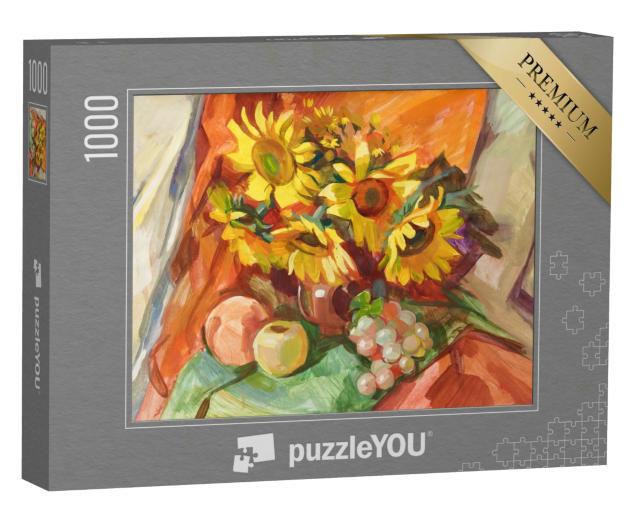 Puzzle 1000 Teile „Stillleben im ukrainischen Stil mit Früchten und Sonnenblumen “