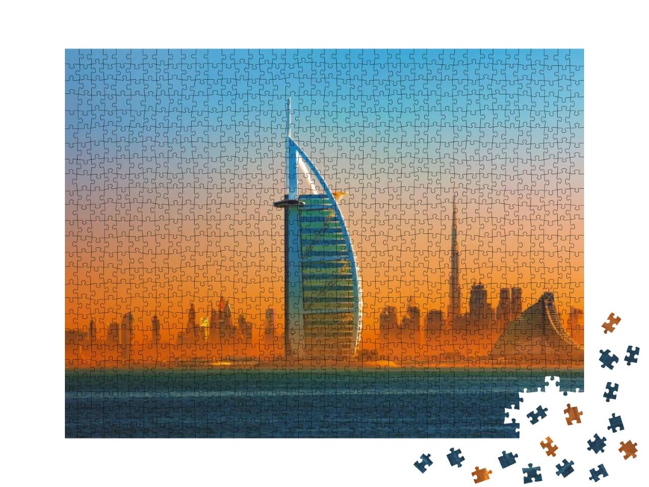 Puzzle 1000 Teile „Skyline des Stadtzentrums und der berühmte Jumeirah-Strand, Dubai“