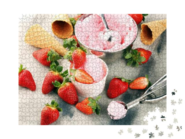Puzzle 1000 Teile „Hausgemachtes Erdbeereis mit frischen Erdbeeren“