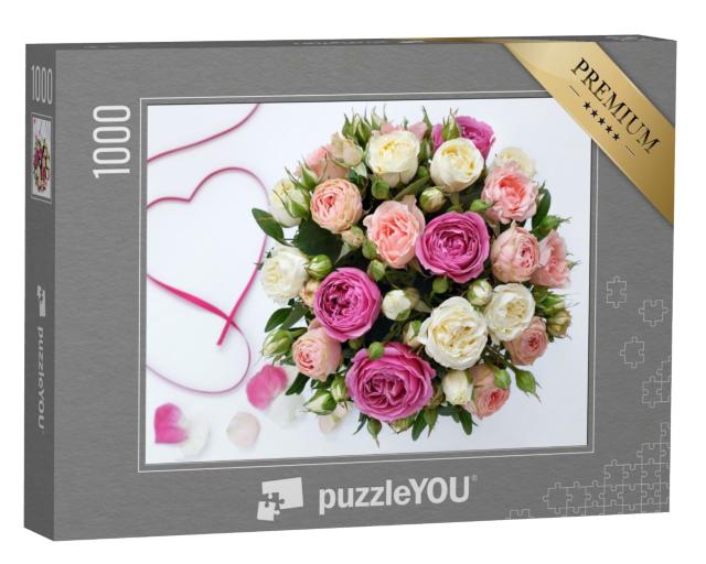 Puzzle 1000 Teile „Ein Rosenstrauß zum Geburtstag“