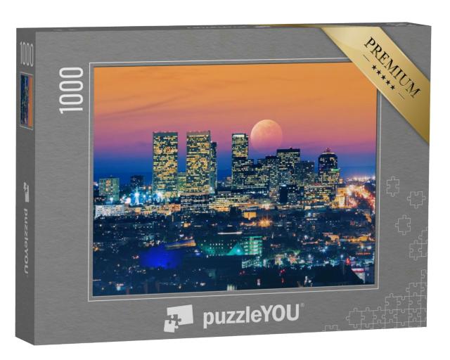 Puzzle 1000 Teile „Vollmond über Los Angeles auf, im Hintergrund der pazifische Ozean“