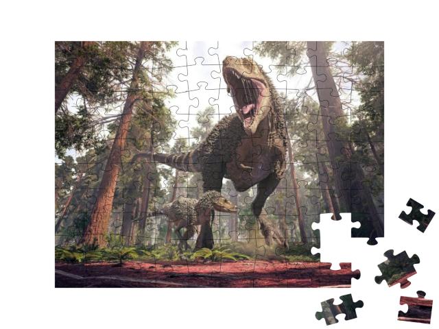 Puzzle 100 Teile „Tyrannosaurus Rex und sein Jungtier“