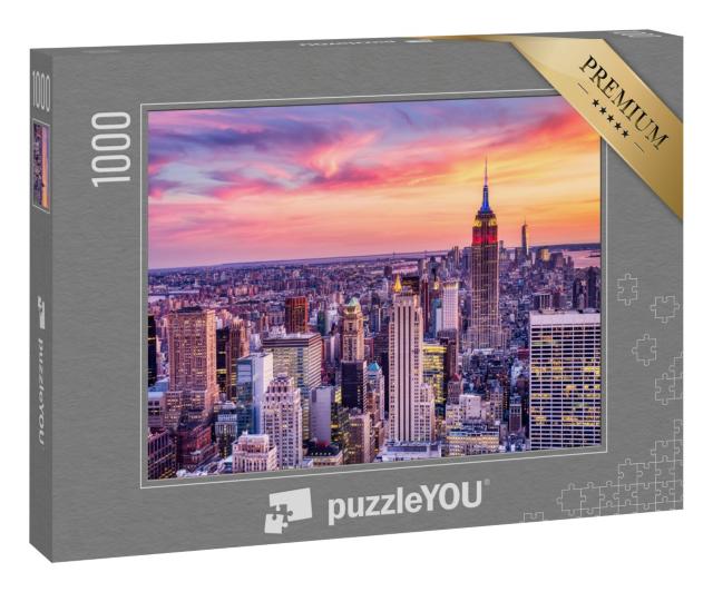 Puzzle 1000 Teile „New York City: Sonnenuntergang über Midtown aus der Luft betrachtet“