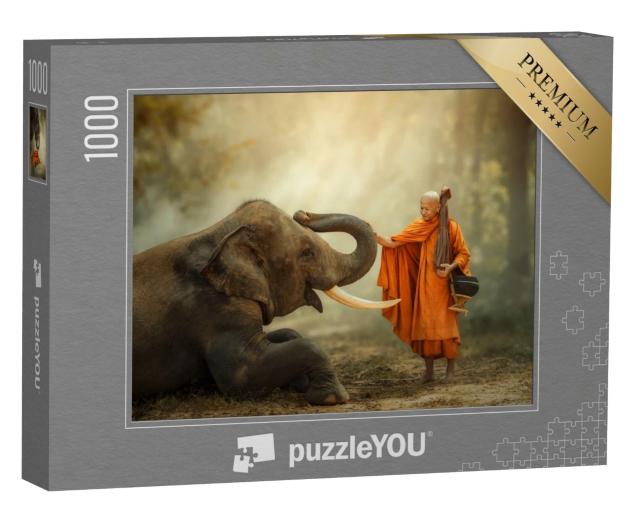 Puzzle 1000 Teile „Mönch und Elefant“