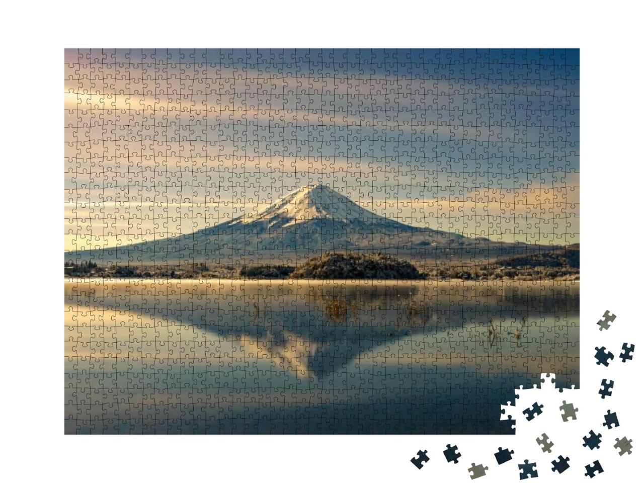 Puzzle 1000 Teile „Spiegelung des Fuji im Wasser, Herbst in Japan“