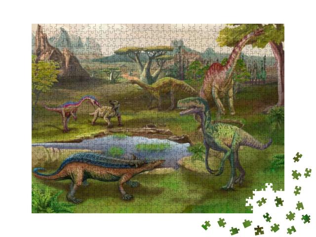 Puzzle 1000 Teile „Dinosaurier und Asteroiden-Explosion “