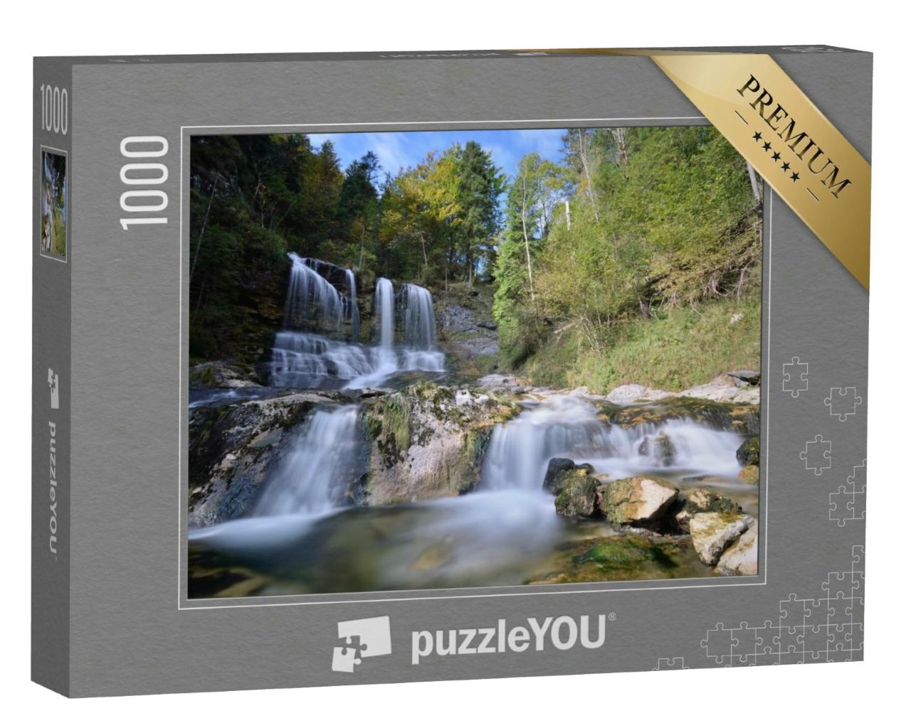 Puzzle 1000 Teile „Weißbach-Wasserfall bei Inzell im bayerischen Alpenraum“