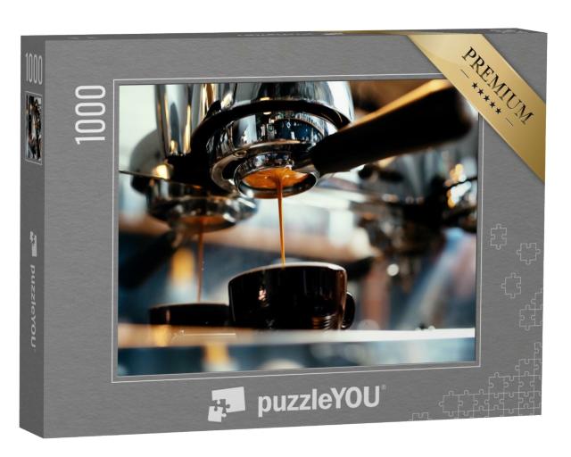 Puzzle 1000 Teile „Nahaufnahme von Espresso, der aus der Kaffeemaschine fließt“