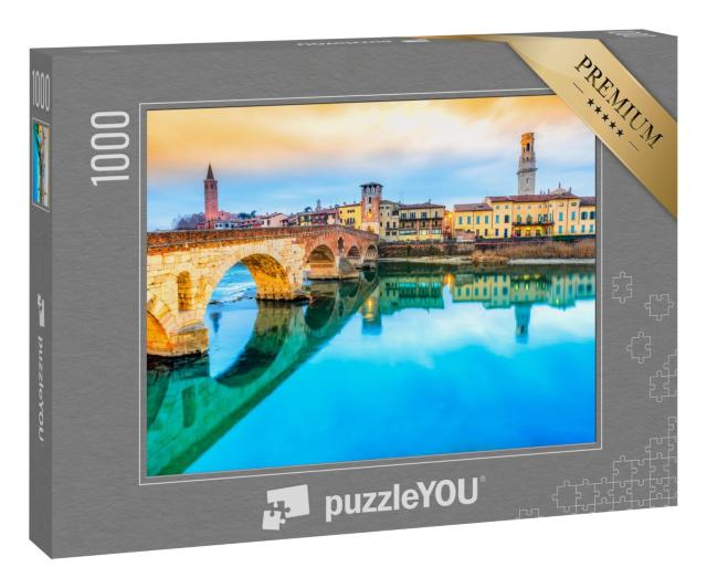 Puzzle 1000 Teile „Wunderschönes Verona mit Etsch und Ponte di Pietra, Italien“