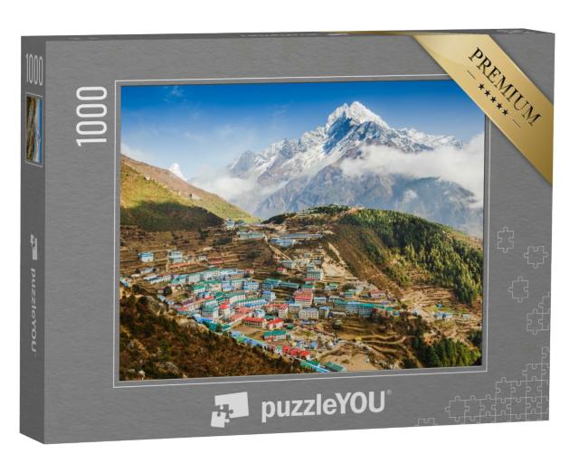 Puzzle 1000 Teile „Blick auf das Bergdorf Namche Bazar, Himalaya, Nepal“