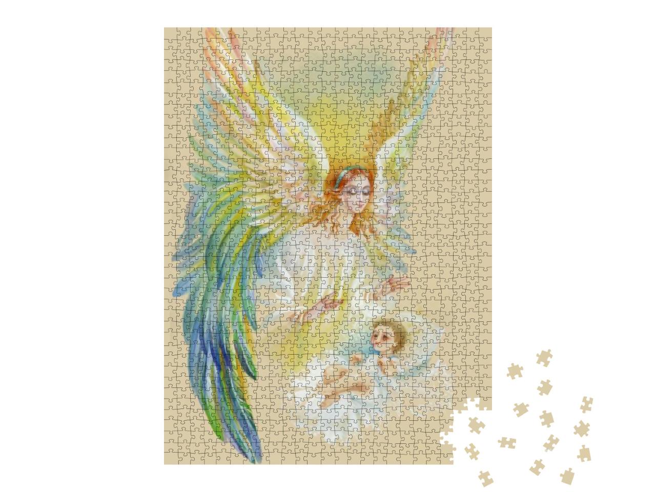 Puzzle 1000 Teile „Engel mit Flügeln fliegt über Kind “
