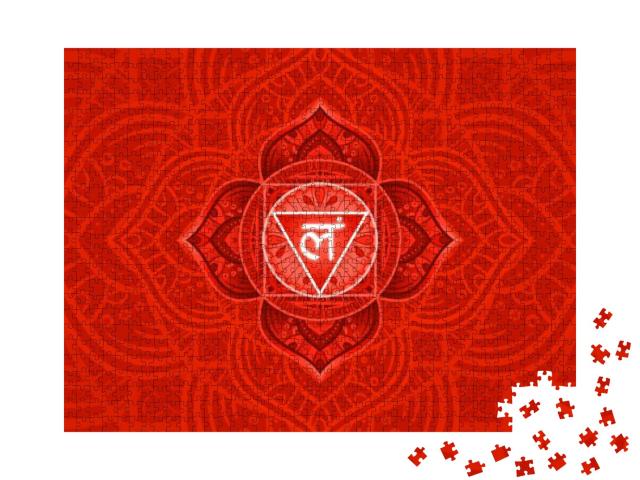 Puzzle 1000 Teile „Muladhara, Wurzelchakra-Symbol. Buntes Mandala“