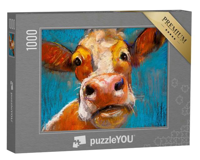 Puzzle 1000 Teile „Portrait einer Kuh in Pastell“