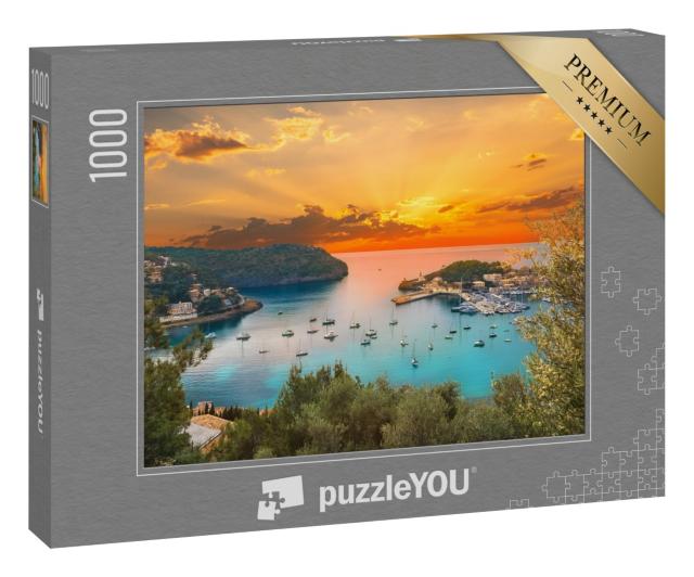 Puzzle 1000 Teile „Blick auf den berühmten Hafen von Soller, Sonnenuntergang auf Mallorca“