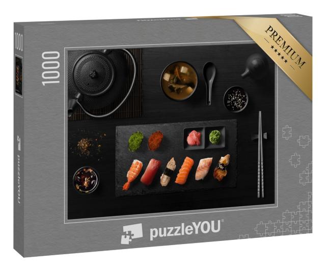 Puzzle 1000 Teile „Sushi-Rollen, Sashimi-Set, Misosuppe und Teekanne “