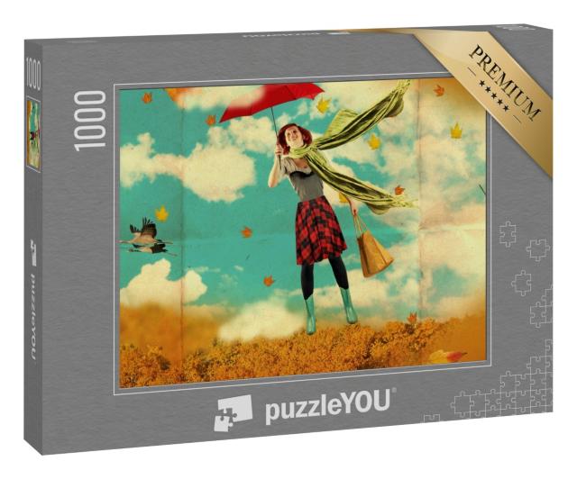 Puzzle 1000 Teile „Retro-Postkarte mit einer jungen Frau“
