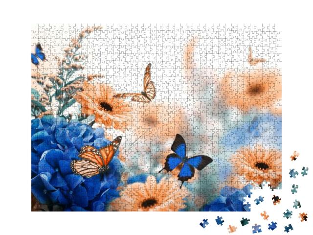 Puzzle 1000 Teile „Hortensien und Gänseblümchen“
