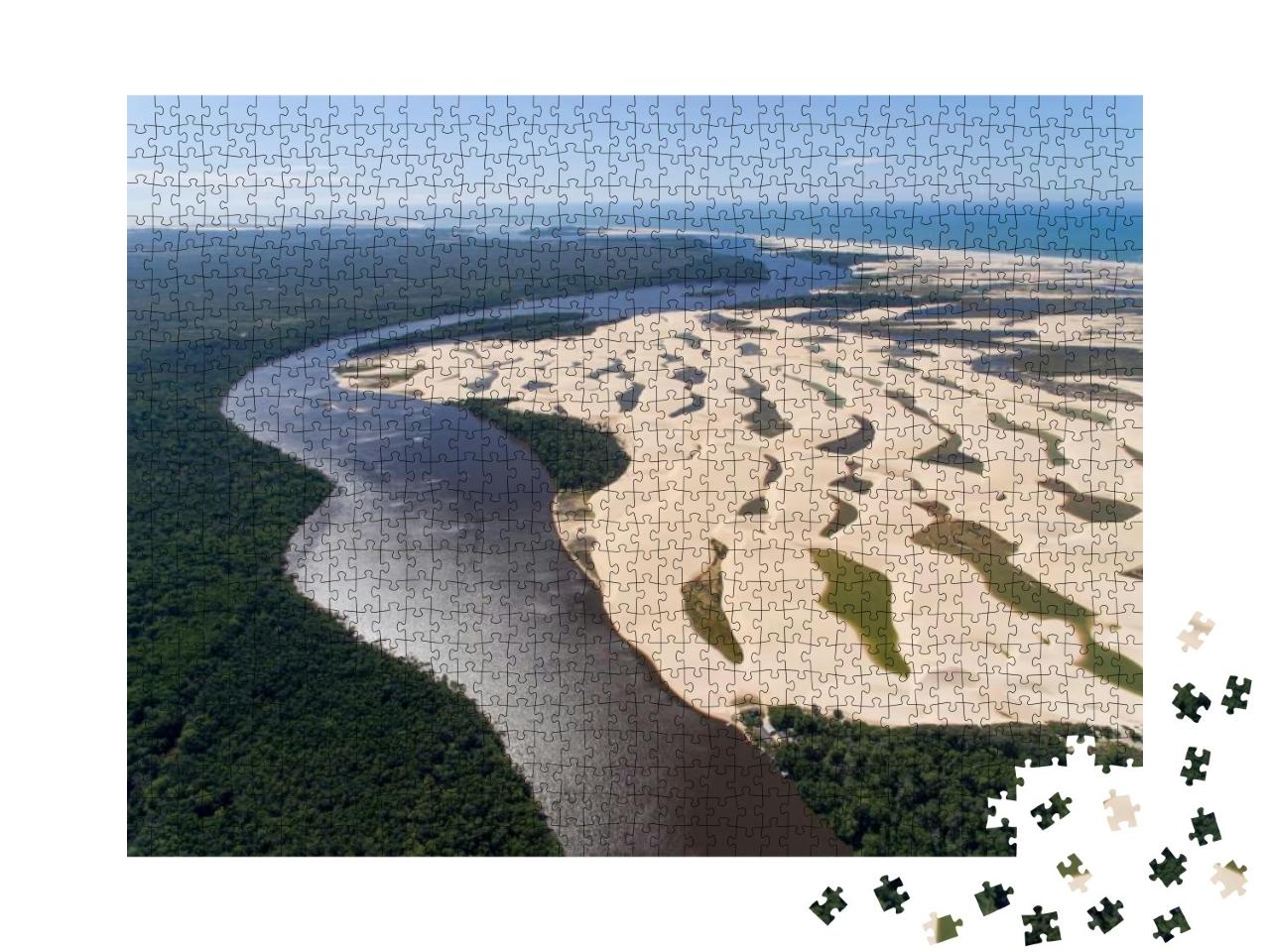 Puzzle 1000 Teile „Luftaufnahme des Preguiças-Flusses mit Dünen, Maranhão, Brasilien“